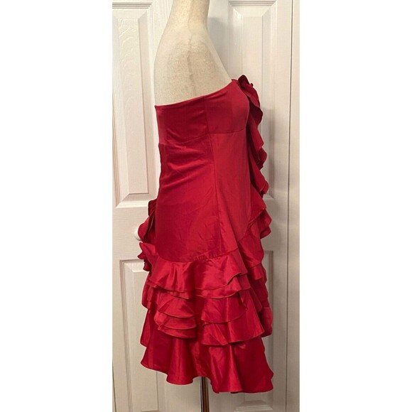 BLACK Cocktail Party Dress Sz M Ruffled Strapless Spaghetti Fuchsia Prom Fairy - Picture 8 of 16